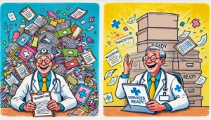 Un professionnel de la santé essayant d'intégrer la transcription médicale dans sn processus en interne