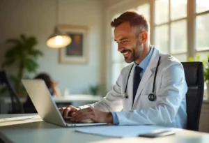 Un professionnel de santé gérant son compte LinkedIn