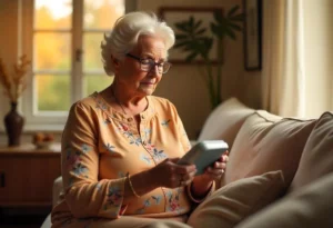Patiente âgée utilisant technologies modernes