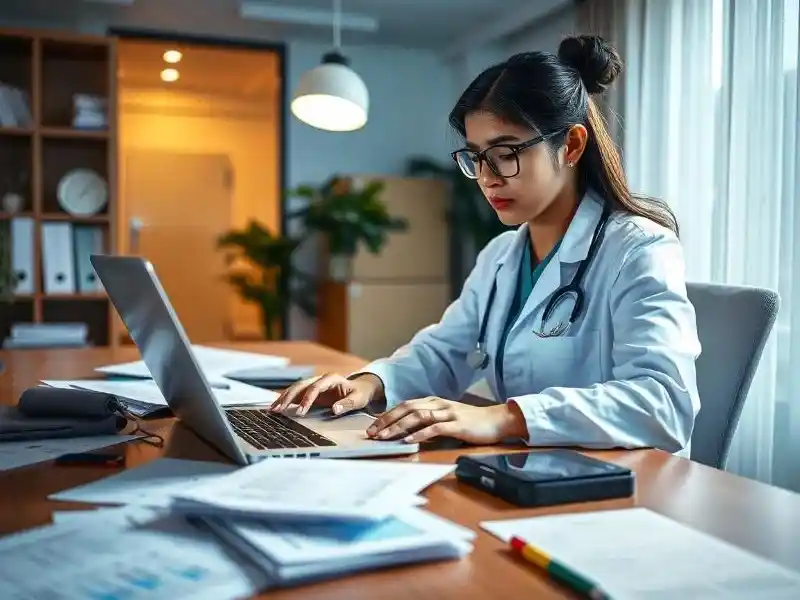 Médecin envoyant un fichier à un prestataire de service de transcription médicale
