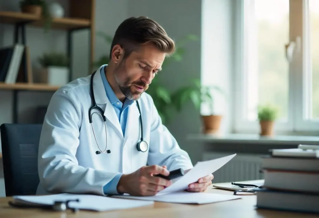 Médecin en train de préparer fichier pour transcription audio