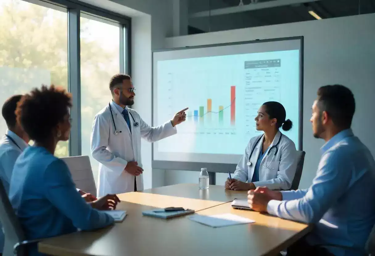 Réunion de professionnels de santé avec partenaire en externalisation