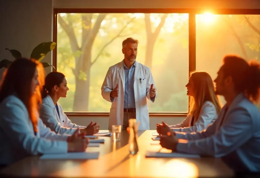Médecin en train de motiver son équipe médicale